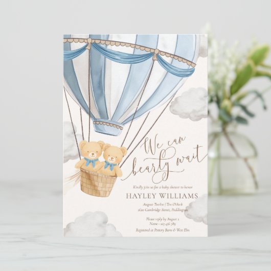 We Can Bearly Wait Twins Baby Shower Invitation 招待状 (スタンド正面)