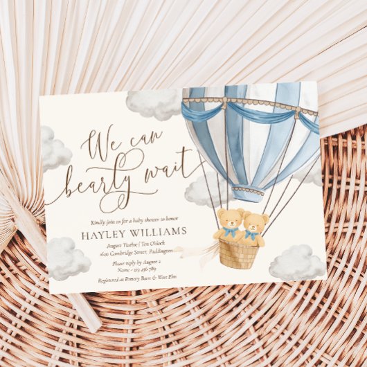 We Can Bearly Wait Twins Baby Shower Invitation 招待状