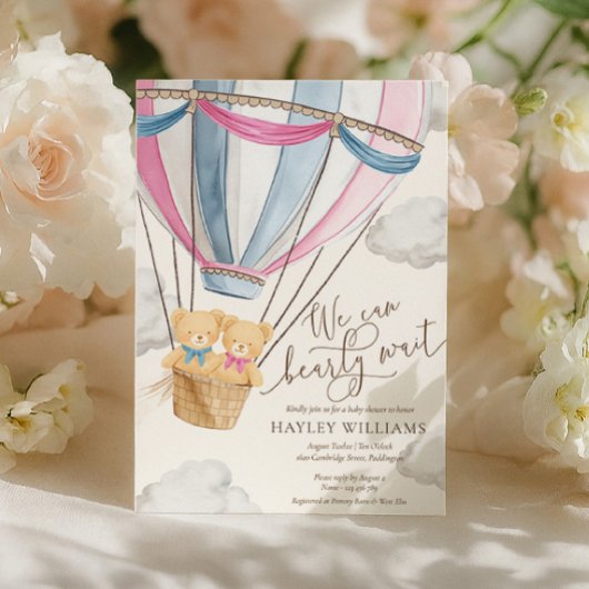 We Can Bearly Wait Twins Baby Shower Invitation 招待状