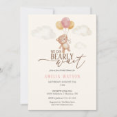 We Can Bearly Wait Watercolor Baby Girl Shower 招待状 (正面)