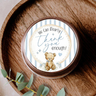 We Can Bearly Wait Watercolor Bear Boy Baby Shower ラウンドシール