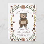 We Can Bearly Wait Watercolor Bear Pregnancy 案内状 (正面/裏面)