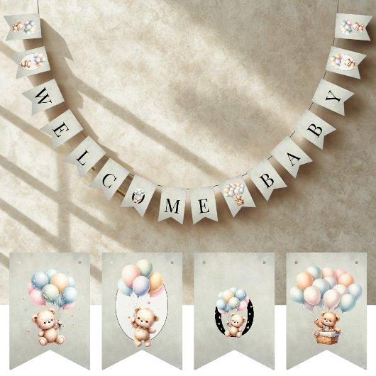 We Can Bearly Wait Welcome Baby Baby Shower バンティングフラッグ