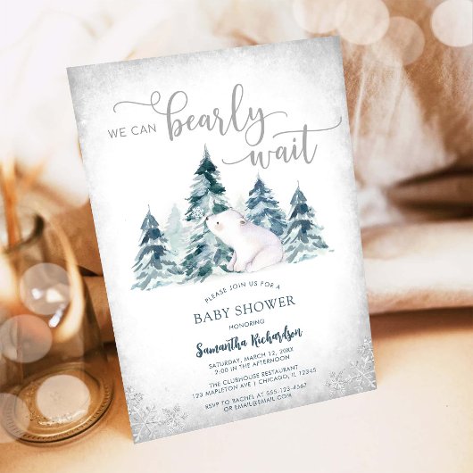 We Can Bearly Wait Winter Baby Shower Invitation 招待状