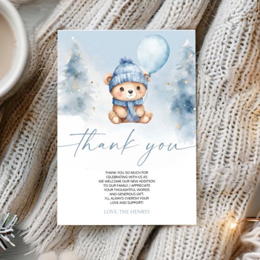 We Can Bearly Wait Winter Teddy Bear Baby Shower サンキューカード