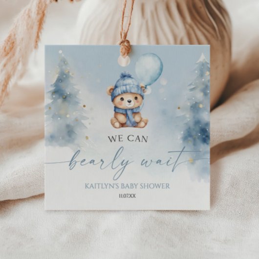 We Can Bearly Wait Winter Teddy Bear Baby Shower フェイバータグ