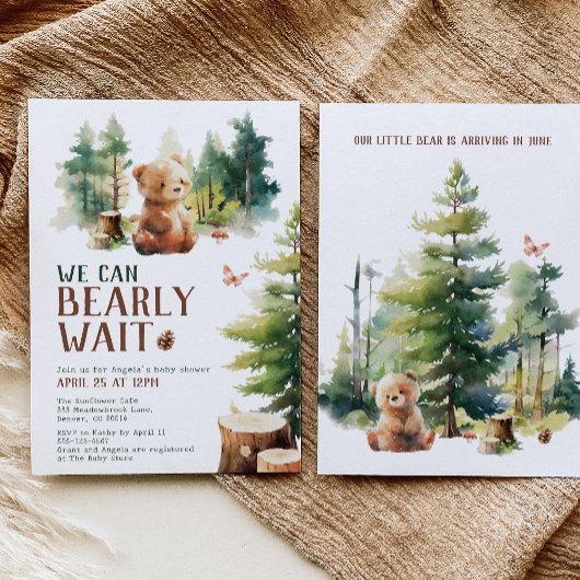 We Can Bearly Wait Woodland Baby Shower Invitation 招待状