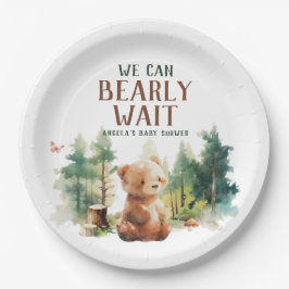 We Can Bearly Wait Woodland Baby Shower Plates ペーパープレート