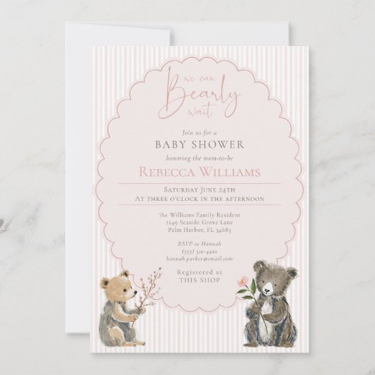 We can bearly wait Woodland Bear Baby Shower 招待状 (正面)