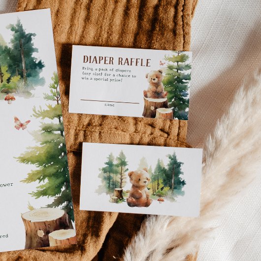 We Can Bearly Wait Woodland Diaper Raffle Cards エンクロージャーカード