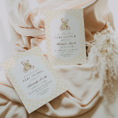 We Can Bearly Wait Yellow Gingham Teddy Bear Baby 招待状