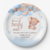 We Can Berly Wait Teddy Bear Balloon Baby Shower ペーパープレート (正面)