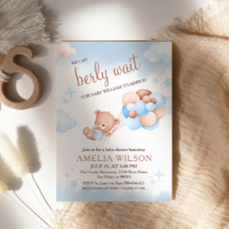 We Can Berly Wait Teddy Bear Balloons Pastel Baby  招待状