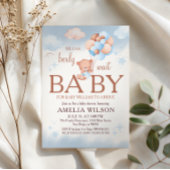We Can Berly Wait Teddy Bear Blue Baby Shower 招待状