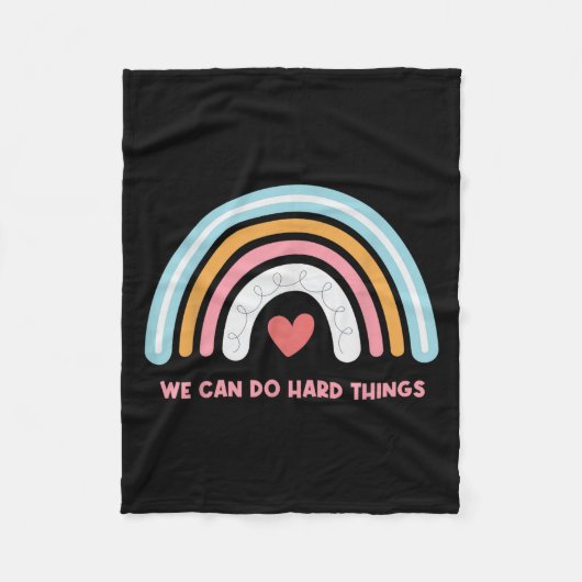 We Can Do Hard Things Motivational Teacher Rainbow フリースブランケット (正面)