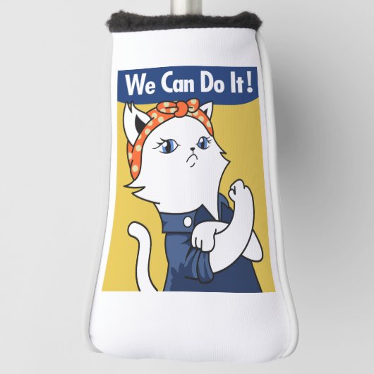 We Can Do It! White Cat Rosie the Riveter ゴルフヘッドカバー (回転90)