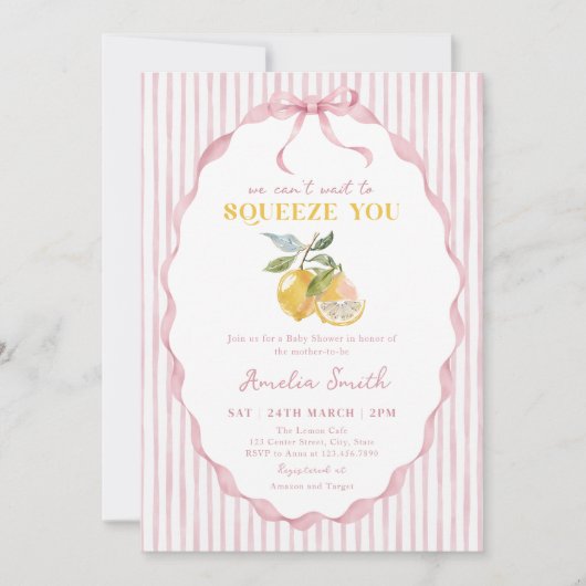 We can't wait to Squeeze You Baby Shower 招待状 (正面)