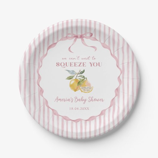 We can't wait to Squeeze You Lemon Baby Shower ペーパープレート (正面)