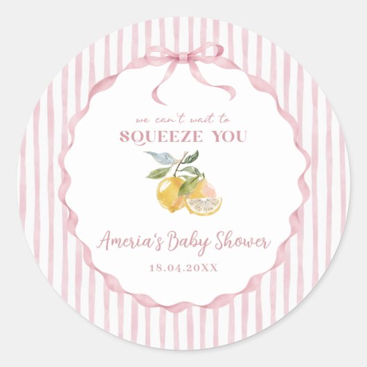 We can't wait to Squeeze You Lemon Baby Shower  ラウンドシール (正面)