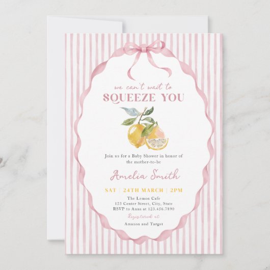 We can't wait to Squeeze You Lemon Baby Shower 招待状 (正面)
