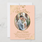 We Did! コーラルピーチとゴールドレースの結婚披露宴 招待状 (正面)