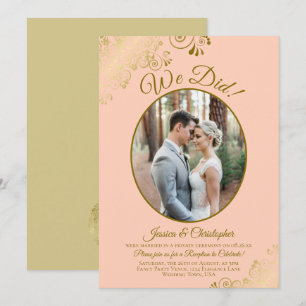 We Did! コーラルピーチとゴールドレースの結婚披露宴 招待状