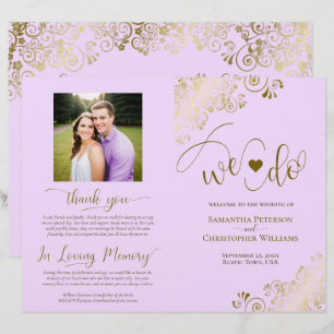 We Do! ライラック&ゴールド ポッシュDIY折りたたみ式結婚式プログラム