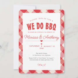 WE DO BBQ casual vintage gingham rehearsal dinner 招待状