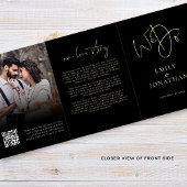 We Do Black金ゴールド写真QRコードタイムラ結婚イン 三つ折り招待状