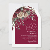 We Do BurgundyバラQRコード&フォトアー結婚チ 招待状 (正面)