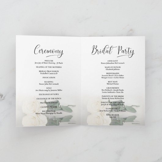 We Do Elegant Ivory White Rose Folded Wedding プログラム (内部)