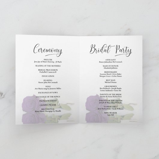 We Do Elegant Royal Purple Rose Folded Wedding プログラム (内部)