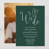 We Do Loveハートフォトエメラルドグリーン結婚ズ 招待状 (正面/裏面)