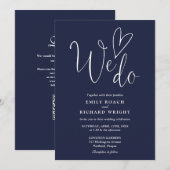 We Do Love ハートQRコード ネイビーブルー 結婚式 招待状 (正面/裏面)