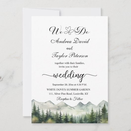'We Do' Mountains and Pines Elegant Wedding 招待状 (正面)