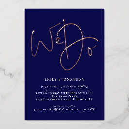 We Do Navy QRコードバラ実在金ゴールドフォイル結婚ズ 箔招待状