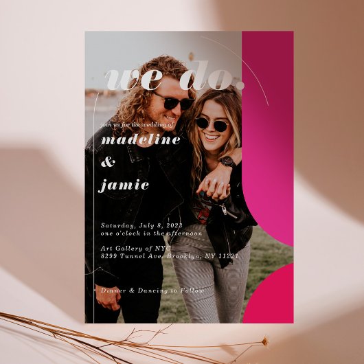 We Do Pink モダン Magentaレトロ抽象芸術写真 招待状