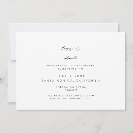 We Elopedタイポグラフィ風景の写真の発表 招待状 (裏面)