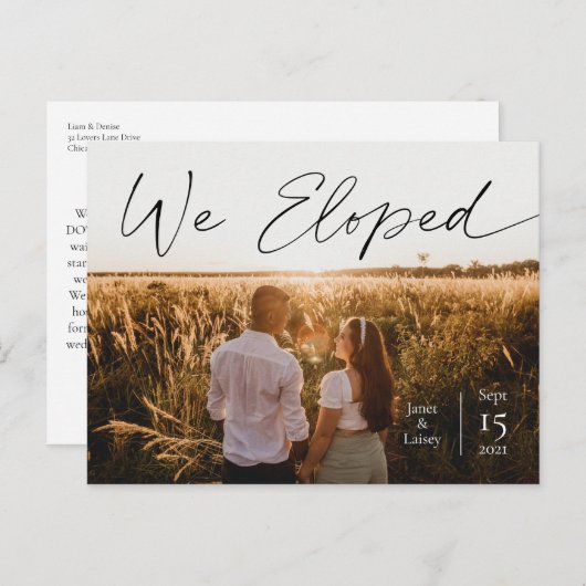 We Eloped文字スエレガントクリプトミニマル発表 ポストカード (正面/裏面)