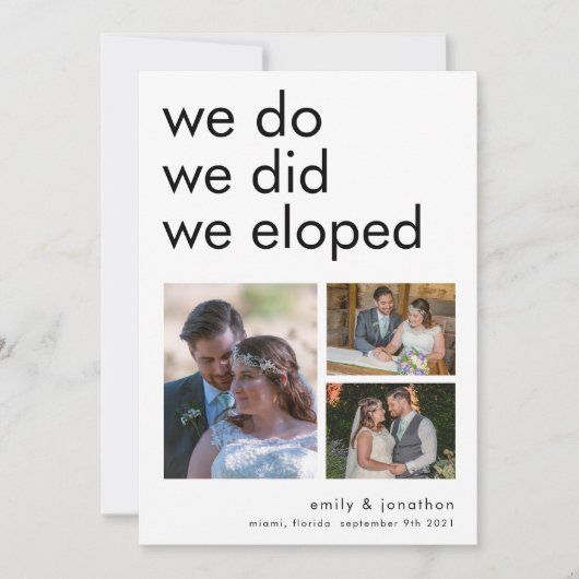 We Eloped 3写真アナウンスメント招待状 案内状 (正面)