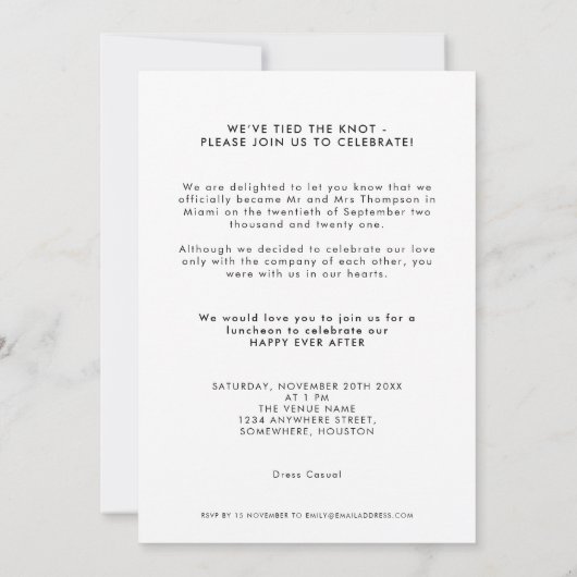 We Eloped 3写真アナウンスメント招待状 案内状 (裏面)