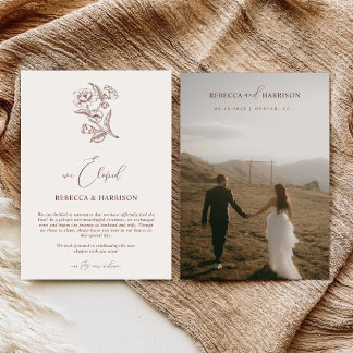 We Eloped Brown Floral Boho | Photo Wedding  案内状