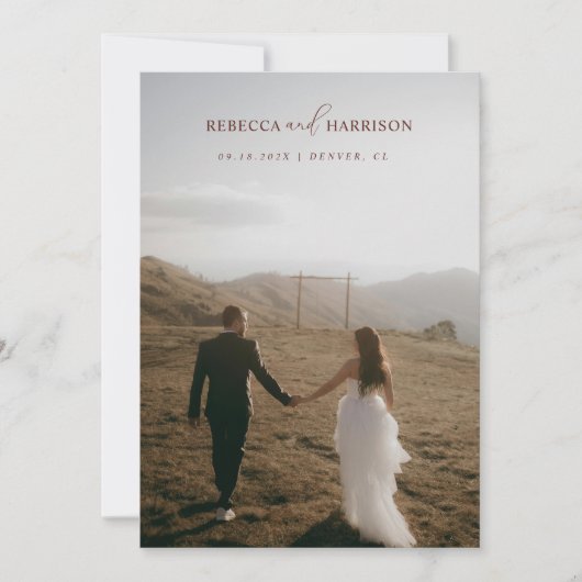 We Eloped Brown Floral Boho | Photo Wedding  案内状 (正面)