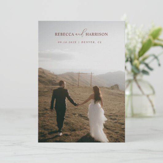 We Eloped Brown Floral Boho | Photo Wedding  案内状 (スタンド正面)