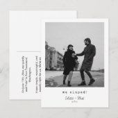We Eloped Modern Minimal Simple Message Photo 案内ポストカード (正面/裏面)