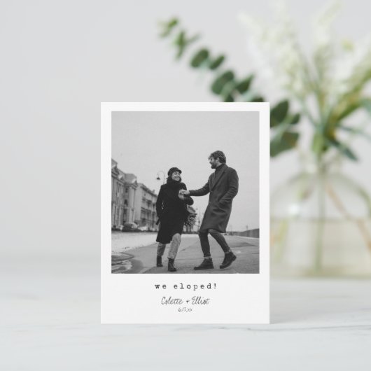 We Eloped Modern Minimal Simple Message Photo 案内ポストカード (スタンド正面)