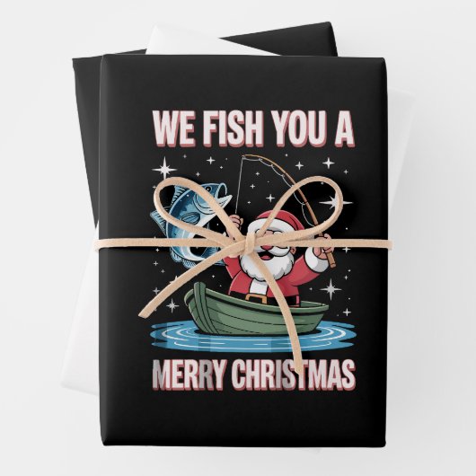 We Fish You A Merry Xmas Fisherman Fishing Santa ラッピングペーパーシート (インサイチュ)