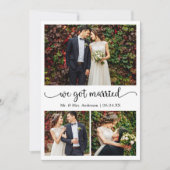 We Got Married ハート カリグラフィー 3 枚の写真 ウェディング 案内状 (正面)
