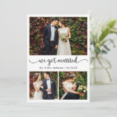 We Got Married ハート カリグラフィー 3 枚の写真 ウェディング 案内状 (スタンド正面)