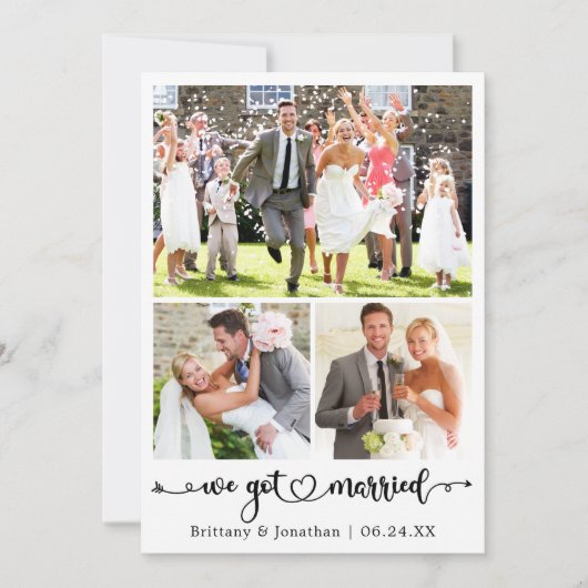 We Got Married 3 Photo Calligraphy Heart Wedding 案内状 (正面)